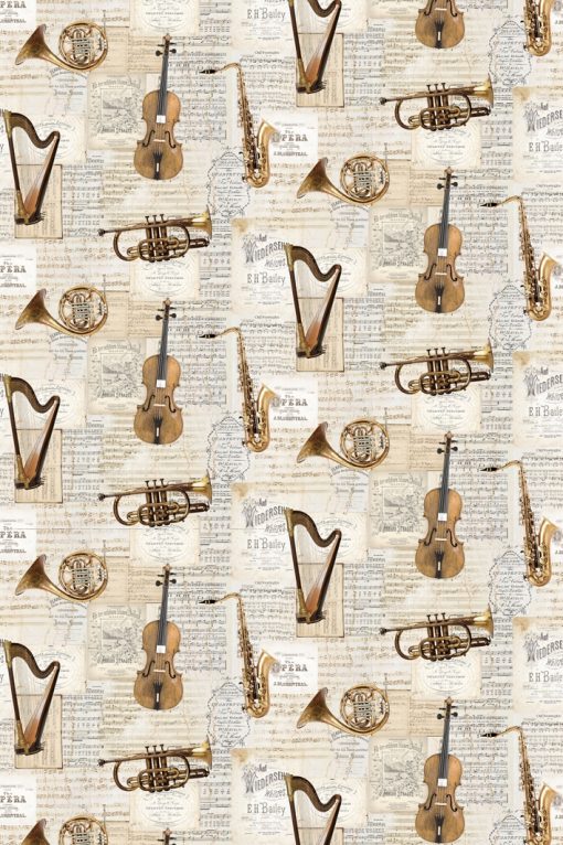 katoenen printstof met muziekinstrumenten gordijnstof decoratiestof 91265-01, 1.151030.1265.110