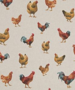 linnenlook Fowls stof met hanen en kippen decoratiestofF07299-233, 1.104530.1647.165
