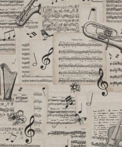 Linnenlook Music Notes stof met muzieknoten decoratiestof F07299-235, 1-104530-1649-630