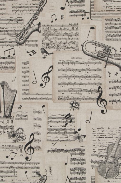 Linnenlook Music Notes stof met muzieknoten decoratiestof F07299-235, 1-104530-1649-630