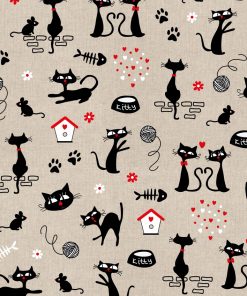 linnenlook Cats stof met katten gordijnstof decoratiestof F07299-34, 1-104530-1455-650