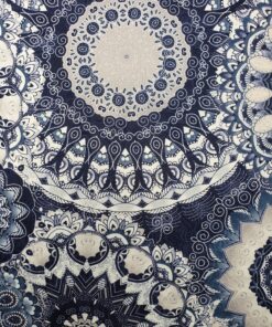 Damast Fleur de Vie Indigo stof met mandala decoratiestof gordijnstof meubelstof