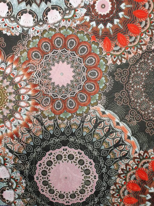 Damast Fleur de Vie Kaki stof met mandala decoratiestof gordijnstof meubelstof