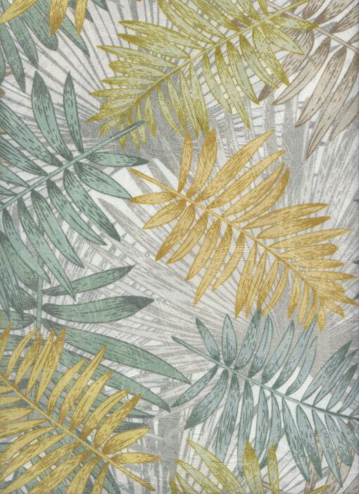 Damast Palma Kaki stof met palmbladen decoratiestof gordijnstof meubelstof